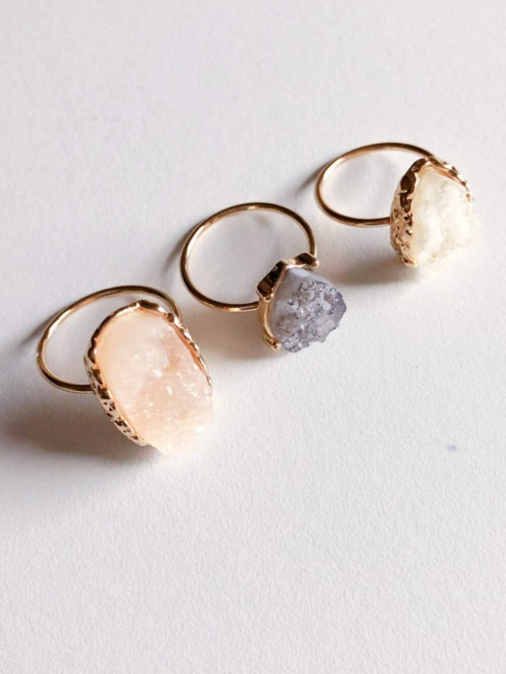 Boho Faux Druzy Gold Rings Set of 3 Size L